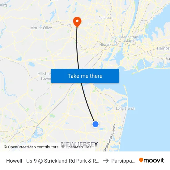 Howell - Us-9 @ Strickland Rd Park & Ride (Northbound) to Parsippany, NJ map
