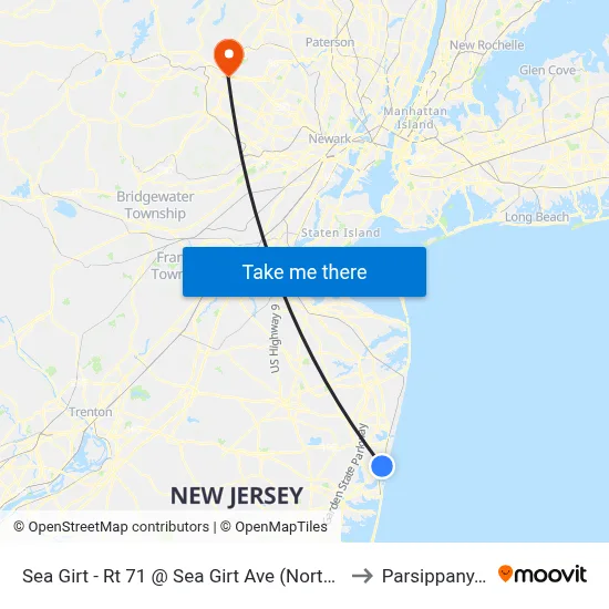 Sea Girt - Rt 71 @ Sea Girt Ave (Northbound) to Parsippany, NJ map