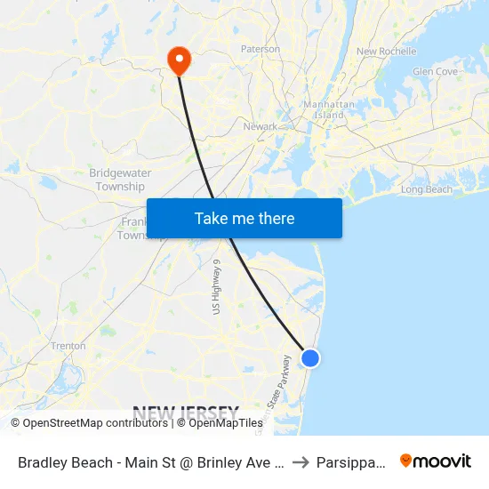 Bradley Beach - Main St @ Brinley Ave (Southbound) to Parsippany, NJ map
