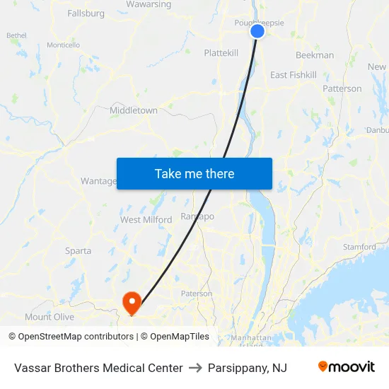 Vassar Brothers Medical Center to Parsippany, NJ map