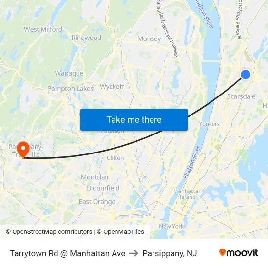 Tarrytown Rd @ Manhattan Ave to Parsippany, NJ map