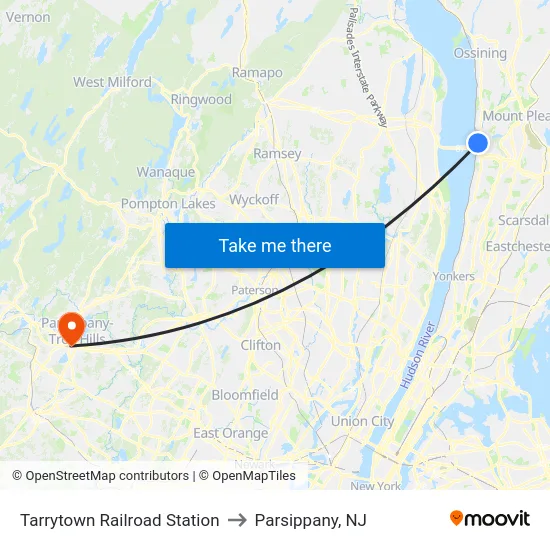 Tarrytown Railroad Station to Parsippany, NJ map