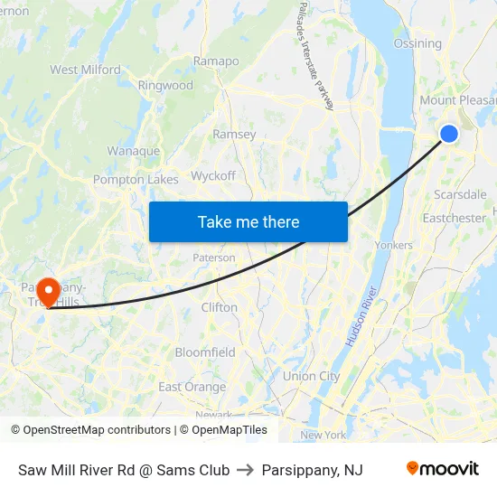 Saw Mill River Rd @ Sams Club to Parsippany, NJ map