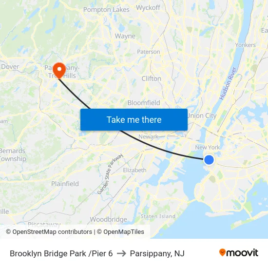 Brooklyn Bridge Park /Pier 6 to Parsippany, NJ map