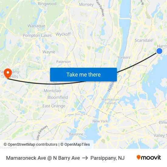 Mamaroneck Ave @ N Barry Ave to Parsippany, NJ map