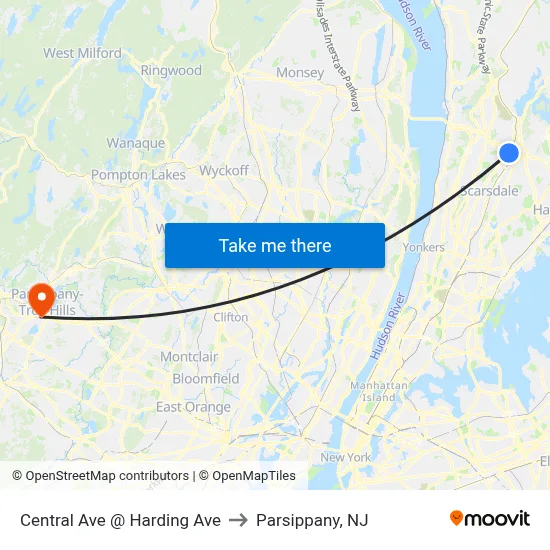 Central Ave @ Harding Ave to Parsippany, NJ map