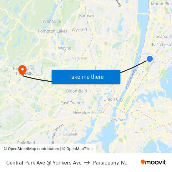 Central Park Ave @ Yonkers Ave to Parsippany, NJ map