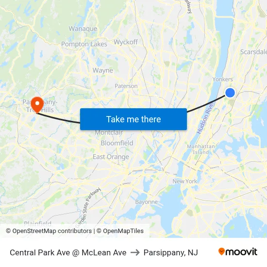 Central Park Ave @ McLean Ave to Parsippany, NJ map