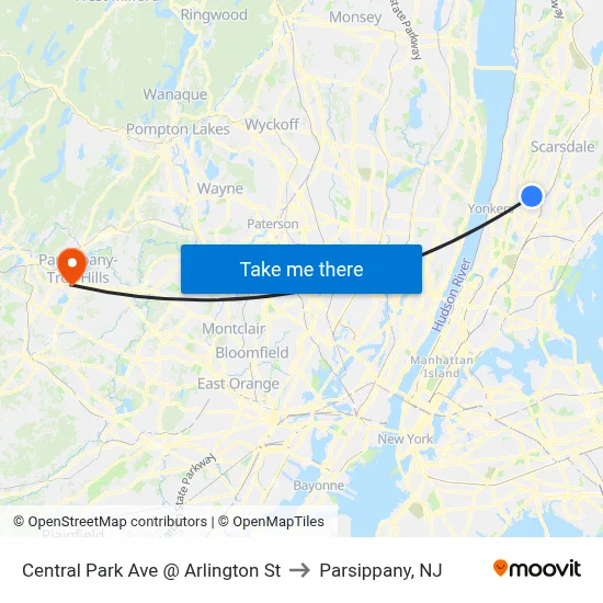 Central Park Ave @ Arlington St to Parsippany, NJ map