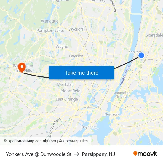 Yonkers Ave @ Dunwoodie St to Parsippany, NJ map