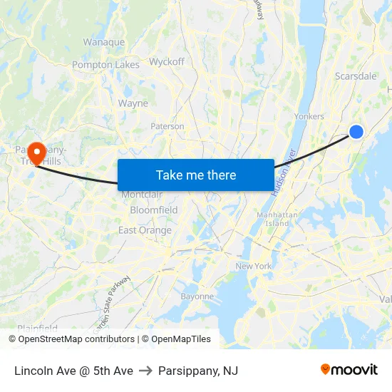 Lincoln Ave @ 5th Ave to Parsippany, NJ map