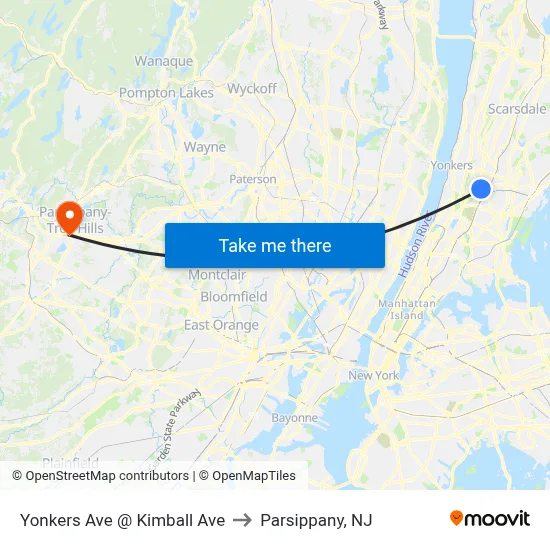 Yonkers Ave @ Kimball Ave to Parsippany, NJ map