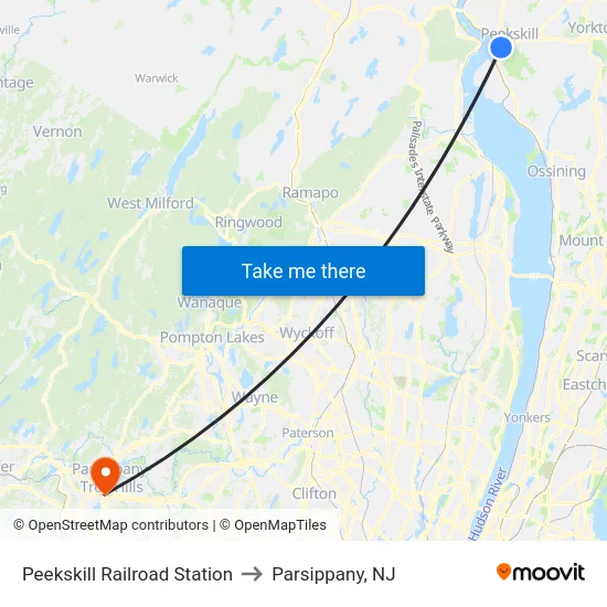 Peekskill Railroad Station to Parsippany, NJ map