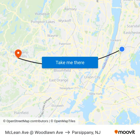 McLean Ave @ Woodlawn Ave to Parsippany, NJ map