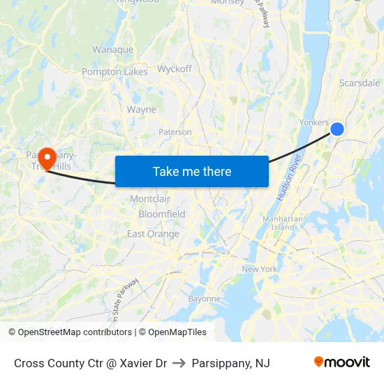Cross County Ctr @ Xavier Dr to Parsippany, NJ map
