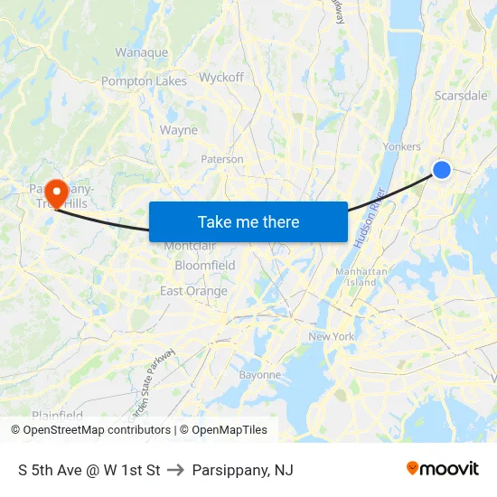 S 5th Ave @ W 1st St to Parsippany, NJ map