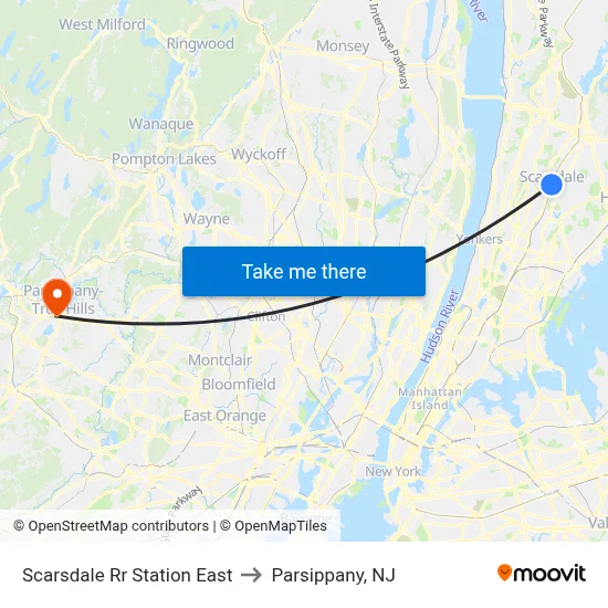 Scarsdale Rr Station East to Parsippany, NJ map