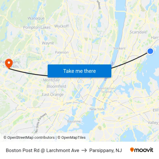 Boston Post Rd @ Larchmont Ave to Parsippany, NJ map