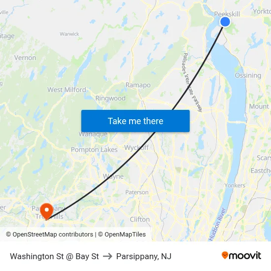 Washington St @ Bay St to Parsippany, NJ map