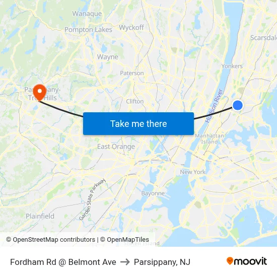 Fordham Rd @ Belmont Ave to Parsippany, NJ map