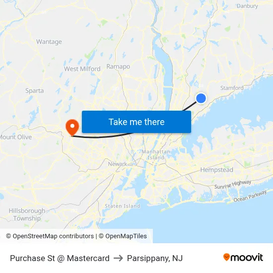 Purchase St @ Mastercard to Parsippany, NJ map