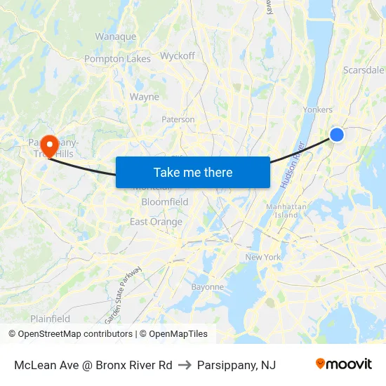 McLean Ave @ Bronx River Rd to Parsippany, NJ map