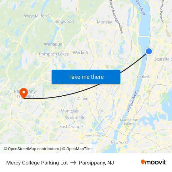 Mercy College Parking Lot to Parsippany, NJ map