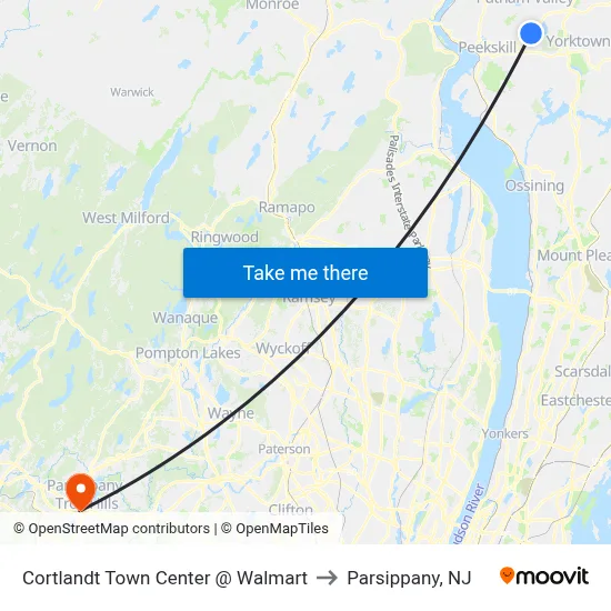 Cortlandt Town Center @ Walmart to Parsippany, NJ map