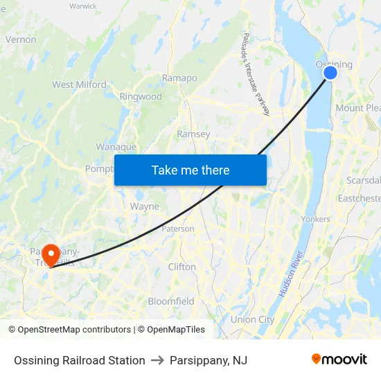 Ossining Railroad Station to Parsippany, NJ map