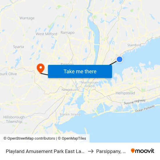 Playland Amusement Park East Lane to Parsippany, NJ map