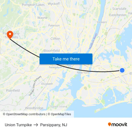 Union Turnpike to Parsippany, NJ map