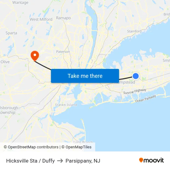 Hicksville Sta / Duffy to Parsippany, NJ map