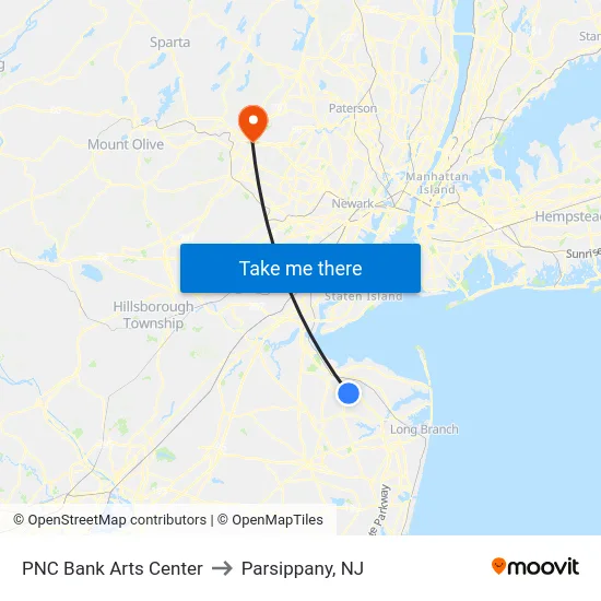 PNC Bank Arts Center to Parsippany, NJ map