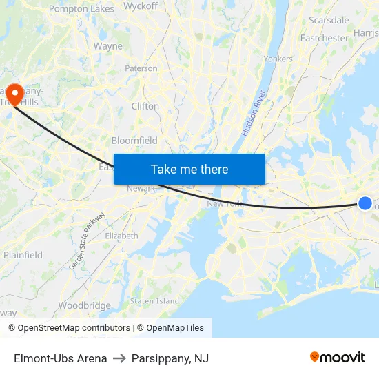 Elmont-Ubs Arena to Parsippany, NJ map