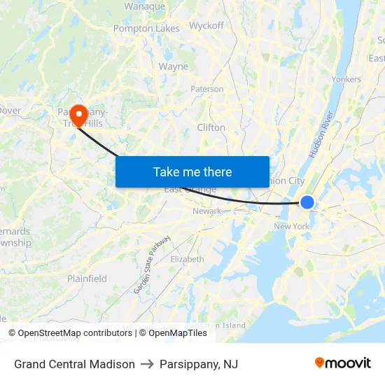 Grand Central Madison to Parsippany, NJ map