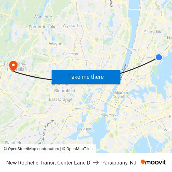 New Rochelle Transit Center Lane D to Parsippany, NJ map