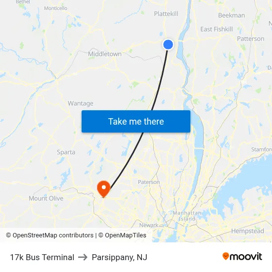 17k Bus Terminal to Parsippany, NJ map