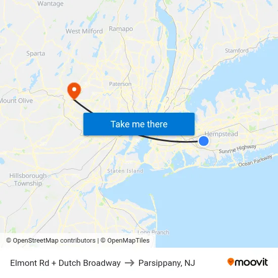 Elmont Rd + Dutch Broadway to Parsippany, NJ map