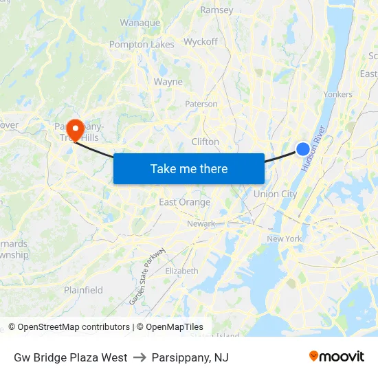 Gw Bridge Plaza West to Parsippany, NJ map