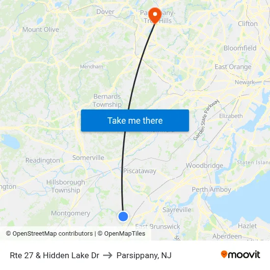 Rte 27 & Hidden Lake Dr to Parsippany, NJ map