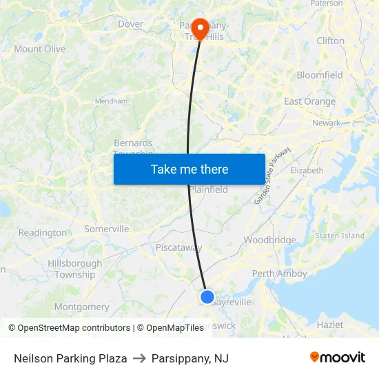Neilson Parking Plaza to Parsippany, NJ map