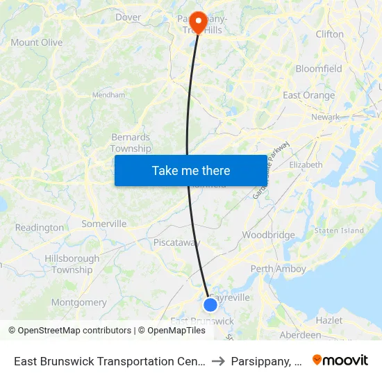 East Brunswick Transportation Center to Parsippany, NJ map