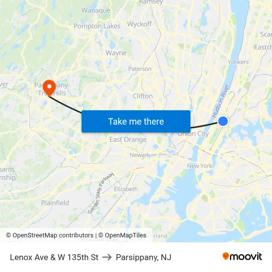 Lenox Ave & W 135th St to Parsippany, NJ map