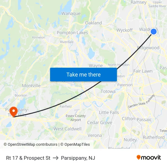 Rt 17 & Prospect St to Parsippany, NJ map