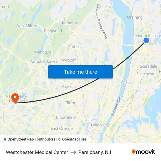 Westchester Medical Center to Parsippany, NJ map