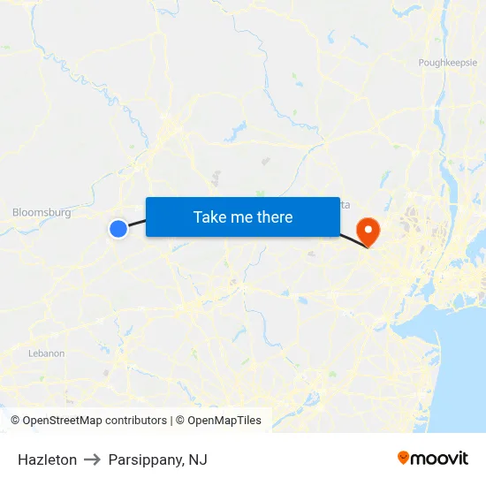 Hazleton to Parsippany, NJ map