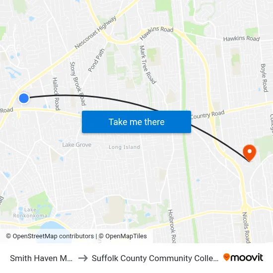 Smith Haven Mall to Suffolk County Community College map