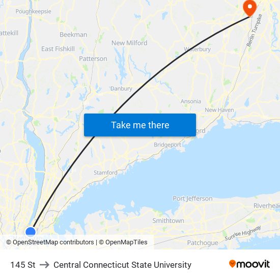145 St to Central Connecticut State University map
