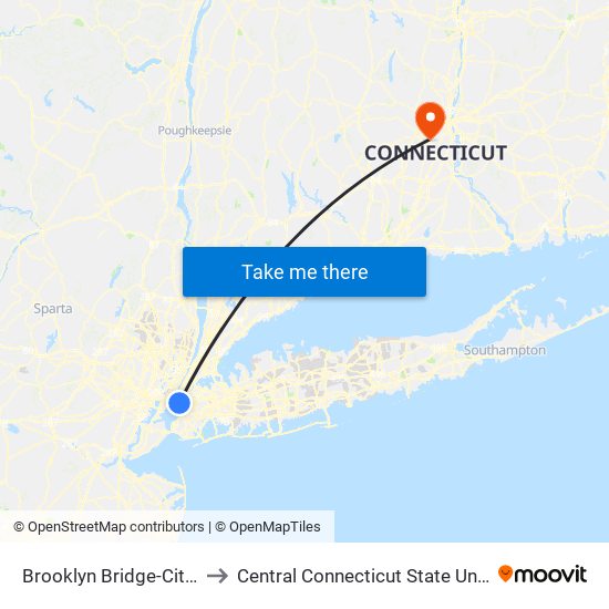 Brooklyn Bridge-City Hall to Central Connecticut State University map