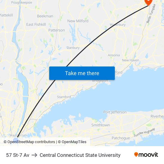 57 St-7 Av to Central Connecticut State University map